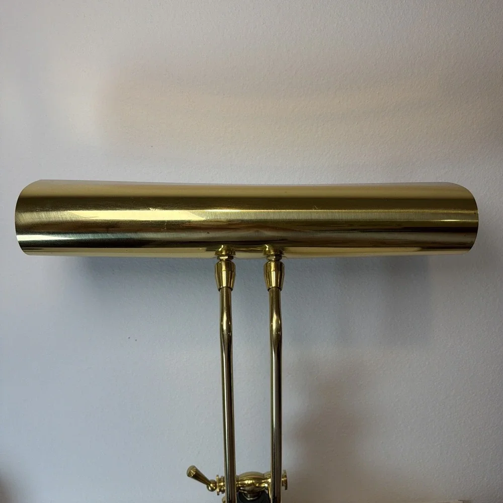 House of Troy Desk Piano Ornate Brass Lamp Heavy Green Base Rare 14